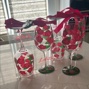 Lolita Pink and Green Floral Acryylic Wine Glass Set